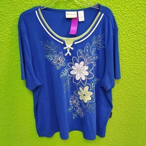 Alfred Dunner Blue Embellished Boxy Blouse
